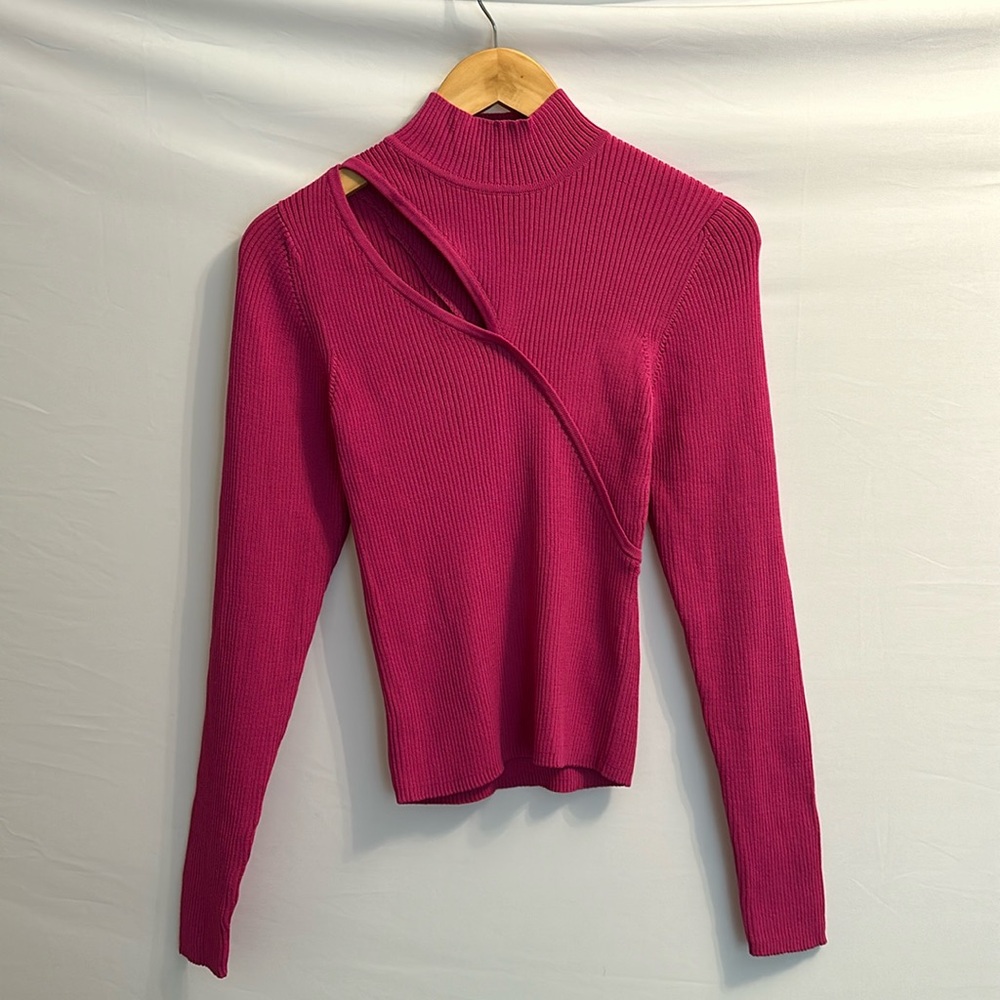 Forever 21 Pink Ribbed Mock Neck Cutout Top